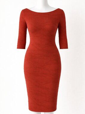 Sharagano Bodycon Dress Rust 3/4 Sleeve Size 4 EUC